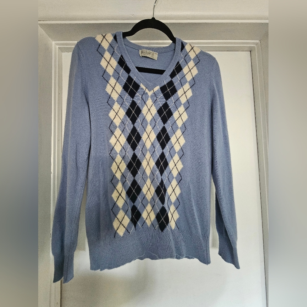 Vintage Lyle & Scott Cashmere Sweater - Blue Argyle - Size 40